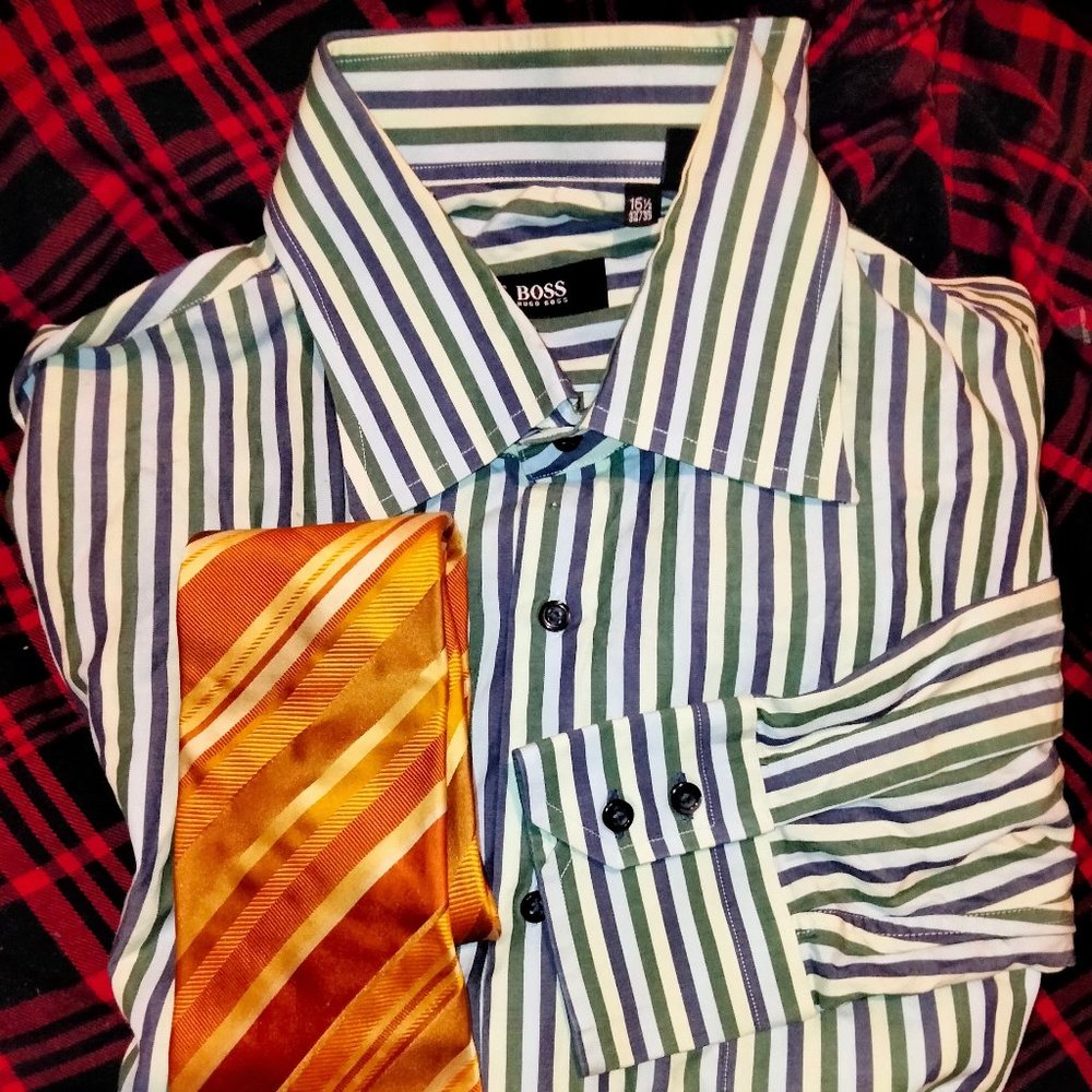 Hugo Boss dress shirt 16.5x 34/35 plus Hugo Boss silk tie